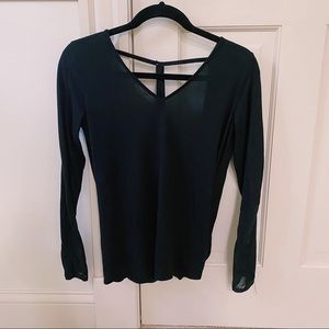 ALO YOGA BLACK MESH DETAIL OPEN BACK LONG SLEEVE